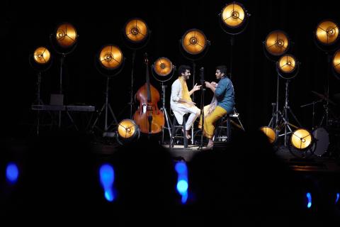Students perform in Berklee’s first-ever headphones-based concert, Two Track Live, captured with only one microphone and continuous camera shots.
