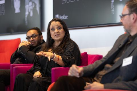 Natalie Toro speaks during panel with fellow honorees Mark Kelley and Gustavo Borner