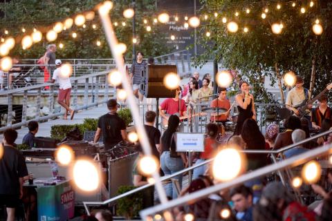 Berklee student and her friends perform at outdoor summer concert in Boston.