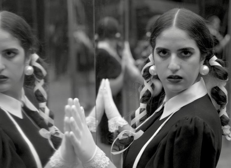 A still from Ava Della Pietra's music video for "Marionette."