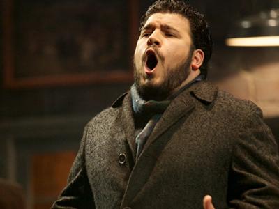 Opera singer wearing a peacoat