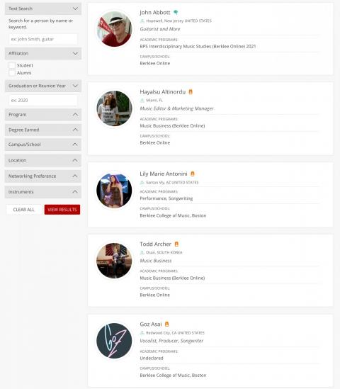Screenshot of Berklee Connect