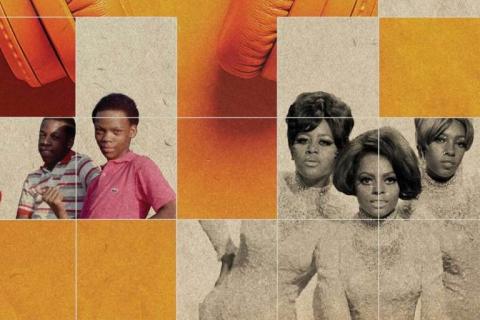 Detail of the 'The Quiet Storm' book cover art, including a photo collage of R&B artists