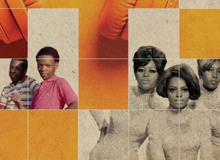 Detail of the 'The Quiet Storm' book cover art, including a photo collage of R&B artists