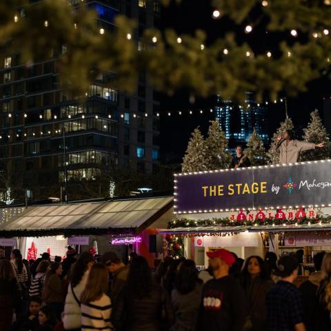 A Berklee student performs at the Snowport in 2024
