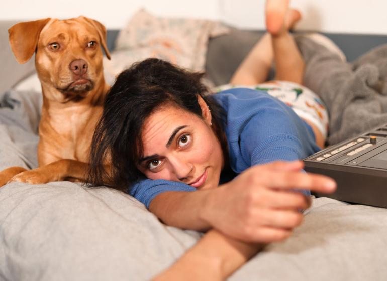 Sarah Tudzin and her dog