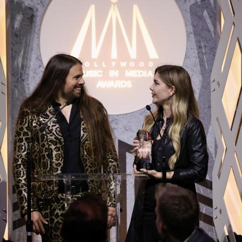 Obadiah Brown-Beach MM ‘14 and Forts at the 16th HMMAs, receiving the award for Song—Video Game (Console/PC).