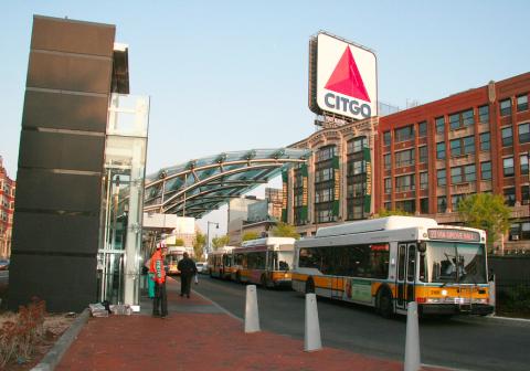 View of MBTA bus at Kenmore Square