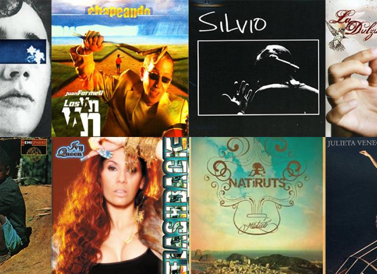 Collage of eight album covers featured on the Latin music playlist