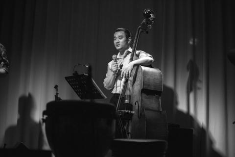 Ray Seol on stage with his double bass