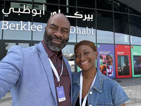 Sean Skeete, dean of Berklee's Professional Performance Division, with his daughter Nia at the Berklee Abu Dhabi Center