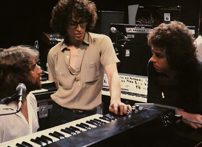 A still of the band Toto in the recording studio from Yacht Rock: A Dockumentary