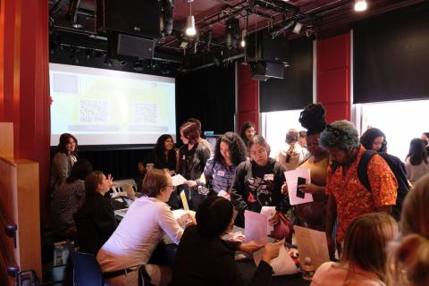 Students talk to potential student employment supervisors at the student employment fair