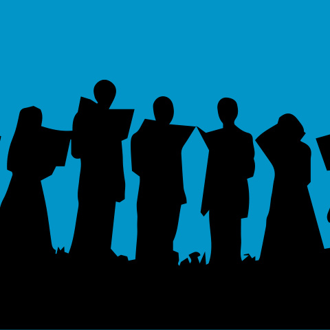 silhouettes of multiple people singing