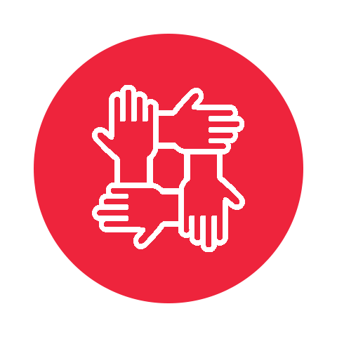 Red circle with hands overlapping