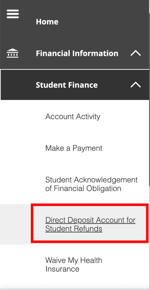 direct deposit self service menu item