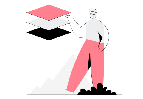 Illustration of a man looking through records.