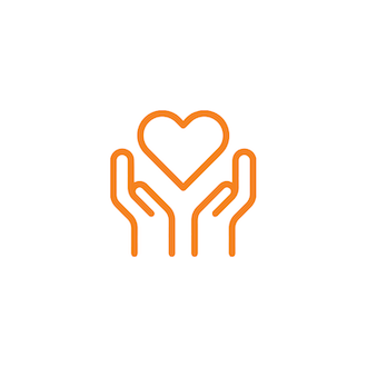 Icon featuring two hands surrounding a heart